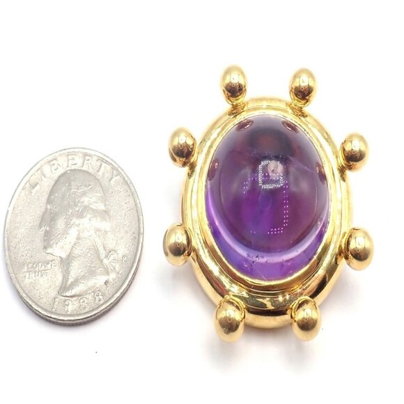 Authentic! Tiffany & Co Paloma Picasso 18k Yellow Gold Large Amethyst Pin Brooch - Picture 7 of 8
